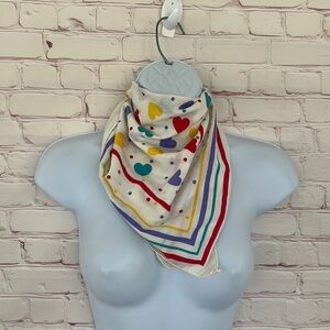 90’s Vintage fabric bandana colorful hearts dots & stripe scarf romantic western
